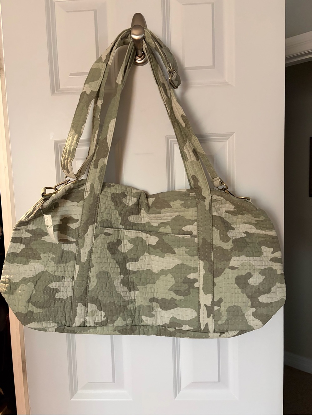 Aerie Green Camo Quilted Travel Duffel Bag